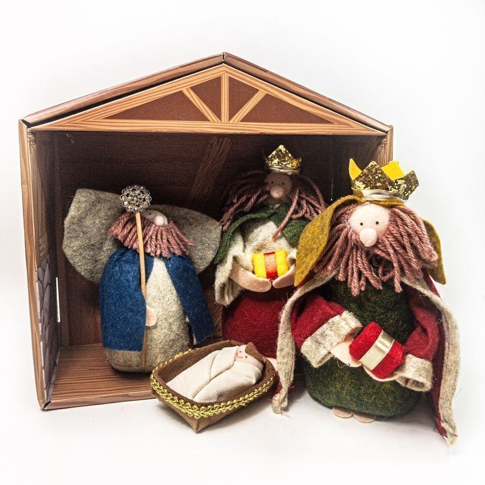 Felted Plush Nativity Crèche 5 Pieces Christmas Decor - Picture 2 of 14